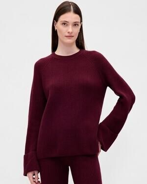 Gap MEDIUM Cashsoft Shaker-Stitch Tuscan Red Chunky Knit Crewneck Sweater NWT